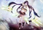  absurdres black_eyes black_hair highres long_hair looking_at_viewer midriff okuto original solo thigh_strap twintails weapon 