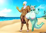  2017 anthro areola avian balls beach beak big_balls big_breasts big_penis blue_eyes breasts brown_feathers canine claws cloud duo emerald_mist feathered_wings feathers female flaccid fox green_eyes gryphon hair huge_balls huge_breasts hyper long_hair male mammal mleonheart multicolored_hair nipples open_mouth outside palm_tree penis seaside sky squeaks toe_claws tongue tree two_tone_hair water white_feathers wings 