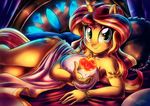  2017 anthro anthrofied big_breasts breast_rest breasts clothed clothing cutie_mark equestria_girls equine female hair horn inside light262 long_hair looking_at_viewer lying mammal multicolored_hair my_little_pony smile solo sunset_shimmer_(eg) two_tone_hair unicorn 