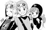  2boys dragon_quest dragon_quest_ii dress holding holding_staff hood long_hair long_sleeves mitsuharu_nene monochrome multiple_boys prince_of_lorasia prince_of_samantoria princess_of_moonbrook smile staff 