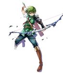  arrow boots bow_(weapon) damaged fingerless_gloves fire_emblem fire_emblem:_monshou_no_nazo fire_emblem_heroes full_body gloves gordon_(fire_emblem) green_eyes green_hair highres itagaki_hako male_focus official_art quiver scar solo teeth transparent_background weapon 
