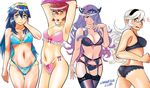  armpits arms_up artist_name ass ass_visible_through_thighs bangs black_bra black_hairband black_panties blue_bra blue_eyes blue_hair blue_panties blush bow bow_bra bra bracelet breasts camilla_(fire_emblem_if) cleavage clenched_hand commentary cowboy_shot crotch_seam english_commentary fang female_my_unit_(fire_emblem_if) fire_emblem fire_emblem:_kakusei fire_emblem_if frilled_bra frilled_panties frills from_side frown garter_belt hairband hand_in_hair headgear highleg highleg_panties hinoka_(fire_emblem_if) jewelry lace lace-trimmed_bra lace-trimmed_panties lingerie long_hair looking_at_viewer looking_back lucina medium_breasts multiple_girls my_unit_(fire_emblem_if) nail_polish navel notice_lines open_mouth panties panties_over_garter_belt parted_lips pink_bra pink_panties pointy_ears purple_eyes purple_hair purple_nails red_eyes red_hair samanator_club short_hair signature smile standing string_panties thigh_gap tiara underwear underwear_only undressing white_background white_hair 