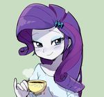  baekgup blue_eyes blush cup hair_ornament heart heart-shaped_pupils looking_at_viewer my_little_pony my_little_pony_equestria_girls pinky_out purple_hair rarity smile solo symbol-shaped_pupils teacup white_skin 