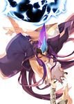  armpits blazblue blazblue:_central_fiction detached_sleeves hair_over_one_eye hyakuhachi_(over3) mikado_(blazblue) navel purple_hair red_eyes solo spine torn_clothes 