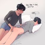  2boys anal ass blush bottomless fingering katsuki_yuuri male_focus multiple_boys pillow sweat text underwear wince yaoi yuri!!!_on_ice 