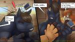  2017 5_fingers abs anthro armpits biceps big_eyes biped black_fur black_nose brown_eyes brown_fur brown_hair brown_mane buck_(catastrophe) clothed clothing coal_(catastrophe) comic curious cute day depth_of_field detailed_background dialogue digital_media_(artwork) english_text equine eye_through_hair eyebrows facial_markings faf farm fur fur_markings fur_tuft gesture grey_fur group hair hair_over_eye hooved_fingers hooves horse humanoid_hands innuendo inside kitchen larger_male light long_hair looking_at_another male mammal mane mane_hair manly markings multicolored_fur muscular muscular_male navel open_mouth pecs raised_arm rear_view size_difference smaller_male smile snout speech_bubble standing table teeth text text_box thick_eyebrows toes topless translucent_hair tuft two_tone_fur url 
