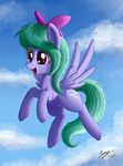  2017 cutie_mark day duskie-06 equine feathered_wings feathers female feral flitter_(mlp) friendship_is_magic green_hair hair hooves mammal my_little_pony nude pegasus purple_eyes sky smile solo wings 