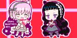  :d bangs black_hair blunt_bangs blush_stickers bow chibi chocolate closed_eyes closed_mouth dress english flower gift hair_bow hair_flower hair_ornament hairband happy_valentine hardgore_alice hayanye holding holding_gift long_hair looking_down lowres mahou_shoujo_ikusei_keikaku mahou_shoujo_ikusei_keikaku_unmarked multiple_girls oekaki open_mouth outline pink_hair purple_eyes red_background shoes smile snow_white_(mahoiku) socks standing valentine very_long_hair white_legwear white_outline 
