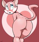  2017 anthro blush butt cat feline female fur mammal mimicp nude open_mouth pink_fur presenting pussy shima_luan solo super_planet_dolan 