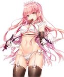  ass_visible_through_thighs bangs black_gloves black_legwear blunt_bangs bra breasts chocolate chocolate_heart cowboy_shot fate/grand_order fate_(series) gloves heart holding_whip long_hair looking_at_viewer medb_(fate)_(all) medb_(fate/grand_order) medium_breasts mouth_hold navel panties pink_eyes pink_hair smile solo thighhighs tiara underwear underwear_only very_long_hair whip white_bra white_panties yuli_(yulipo) 