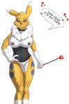  &lt;3 2017 anthro big_breasts breasts chest_tuft clothing collar corset digimon domino_(artist) female holidays lingerie looking_at_viewer mostly_nude nipples pussy renamon riding_crop smile solo speech_bubble tuft valentine&#039;s_day whip 