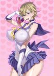  bishoujo_senshi_sailor_moon blonde_hair blue_choker blue_sailor_collar bow box breasts choker covered_navel earrings gloves heart heart-shaped_box heart_background honjou_raita huge_breasts jewelry looking_at_viewer purple_eyes sailor_collar sailor_senshi_uniform sailor_uranus short_hair skirt smile solo sweatdrop ten'ou_haruka valentine very_short_hair white_gloves yellow_bow 