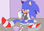  angelofhapiness anthro balls barrista blush bottomless bow_tie clothed clothing cum cum_as_food cum_drip dripping erection footwear gloves green_eyes half-closed_eyes hedgehog male mammal messy open_mouth penis shoes simple_background sitting solo sonic_(series) sonic_the_hedgehog spoon vein veiny_penis 