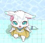  arctic_fox blush bracelet canine clothing fluffy fluffy_tail fox jewelpet jewelry larimar looking_at_viewer looking_up mammal necklace pool_(disambiguation) sanrio seductive smile swimsuit tile water wet のうせん 