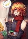  ahoge bad_id bad_twitter_id bag banana blush fate/grand_order fate_(series) food fruit long_hair male_focus open_mouth orange_hair otoko_no_ko rama_(fate/grand_order) red_eyes red_hair scarf shijiu_(adamhutt) smile solo very_long_hair 