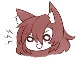  1girl :d animal_ear_fluff animal_ears bangs brown_hair chibi commentary disembodied_head english_commentary eyebrows_visible_through_hair fang hair_between_eyes imaizumi_kagerou o_o open_mouth short_hair smile solo spot_color touhou v-shaped_eyebrows wolf_ears wool_(miwol) 