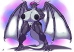  2017 abs anthro biceps big_breasts blue_eyes blueavis breasts dragon female hair hands_on_hips horn invalid_tag markings muscular muscular_female navel nipples nude purple_hair pussy scalie smile solo wings 