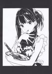 apron bangs bare_arms bare_shoulders black_border border bow bowl derivative_work earrings frilled_apron frills greyscale head_tilt highres holding holding_bowl idolmaster idolmaster_cinderella_girls jewelry long_hair looking_at_viewer mixing_bowl momoko_(momonga853) monochrome pure_valentine_(idolmaster) shibuya_rin simple_background sleeveless sleeveless_turtleneck solo spread_fingers stud_earrings tasting turtleneck upper_body valentine whisk white_background 