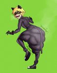  animal_humanoid blonde_hair butt cat cat_humanoid cat_noir chat_noir clothing feces feline girly green_eyes hair human humanoid hyper hyper_feces hyper_soiling male mammal mask miraculous_ladybug octoboy open_mouth rubber scat soiling solo suit 