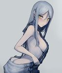  ass backless_outfit bare_arms blush breasts collar commentary_request from_side hair_between_eyes highres kantai_collection large_breasts long_hair looking_at_viewer meme_attire no_bra no_panties shinkaisei-kan shiny shiny_skin sideboob sidelocks sleeveless solo sweatdrop sweater ta-class_battleship virgin_killer_sweater walzrj white_background white_hair yellow_eyes 
