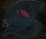  2017 5_toes animal_genitalia animal_penis anthro anus balls barbed_penis big_balls big_penis black_eyes black_skin claws digital_media_(artwork) dragon dreamworks erection half-closed_eyes how_to_train_your_dragon huge_penis justmegabenewell long_tail looking_at_viewer lying male membranous_wings night_fury penis precum presenting relaxing scalie simple_background solo spread_legs spreading thick_penis toes toothless wings yellow_eyes 