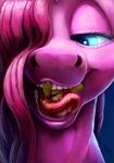  2017 colored duo earth_pony equine female feral friendship_is_magic fur hair hair_over_eye hi_res horse long_hair looking_at_viewer mammal mr_person my_little_pony open_mouth pink_fur pink_hair pinkamena_(mlp) pinkie_pie_(mlp) pony ponythroat saliva teeth tongue tongue_out vore 