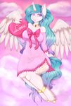  2017 anthro anthrofied cheezayballz clothed clothing cloud english_text equine feathered_wings feathers female fetlocks friendship_is_magic hair hi_res holidays horn long_hair looking_at_viewer mammal my_little_pony on_cloud outside princess_celestia_(mlp) solo text valentine&#039;s_day white_feathers winged_unicorn wings 