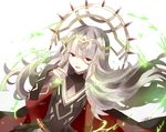  cape colorized fire_emblem hair_ornament long_hair looking_at_viewer magic red_eyes silver_hair solo veronica_(fire_emblem) 