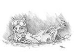  anthro baron_engel cutie_mark female friendship_is_magic granny_smith_(mlp) hay looking_at_viewer lying monochrome my_little_pony nude on_front ponytail solo 