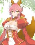  animal_humanoid big_breasts blush breasts canine caster_(fate/extra) cleavage clothed clothing cosplay dress fate/extra fate_(series) female fox fox_humanoid hair humanoid inner_ear_fluff mammal pink_hair saber_(fate/extra) silk9f_(artist) smile solo yellow_eyes 