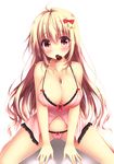  ahoge babydoll bangs blonde_hair blush bow breasts brown_eyes chocolate chocolate_heart chocolate_on_breasts cleavage closed_mouth collarbone commentary_request eyebrows_visible_through_hair hair_between_eyes hair_bow heart large_breasts lingerie long_hair looking_at_viewer mouth_hold original panties pink_panties red_bow simple_background sitting solo suzukawa_yui underwear v_arms valentine very_long_hair wariza wavy_hair white_background yellow_bow 