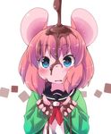  animal_ears blue_eyes cardigan chocolate chocolate_drip commentary_request dirty furry mouse_ears mouse_girl original pink_hair school_uniform serafuku shirt short_hair solo upper_body yuuki_(yuyuki000) 