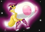  badgerben belly_expansion big_breasts big_nipples blue_eyes breasts breasts_expansion canine cornchip21 digimon female fox fur hat huge_breasts hyper hyper_breasts inflation invalid_tag long_tail mammal nipples nude renamon solo standing witch_hat yellow_fur 