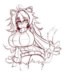  4_fingers animal_humanoid big_breasts blush breasts cat_humanoid claws clothed clothing feline female fur hair huge_breasts humanoid inner_ear_fluff long_hair mammal monochrome simple_background sketch slit_pupils smile solo standing sub-res sweater werecat white_background 