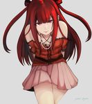  beatmania grey_background long_hair looking_at_viewer red_eyes red_hair skirt solo tongue tongue_out umegiri_ameto yami_kyon_oov 