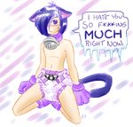  animal_humanoid bell blush cat_humanoid cat_tail clothed clothing collar dialogue diaper english_text feline goth hair humanoid male mammal mittens moorph partially_clothed purple_eyes purple_hair solo text tuft 