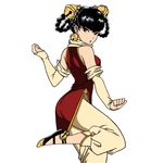  1girl black_eyes black_hair china_dress dress female lin_lin_(one-punch_man) one-punch_man simple_background solo white_background 