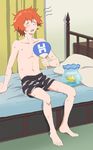  1boy bed blush boxers eyes_closed fan guranaada red_hair sanada_yuki sitting solo sweat tsuritama 