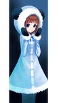  amami_haruka animal_costume animal_ears border brown_hair coat gloves green_eyes hiboshi_daizu highres idolmaster idolmaster_(classic) panda_costume panda_ears solo white_border winter_clothes winter_coat 