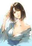  black_hair breasts brown_eyes cleavage collarbone highres japanese_clothes kara_no_kyoukai kimono looking_at_viewer makimura_shunsuke medium_breasts off_shoulder ryougi_shiki short_hair sketch solo upper_body 