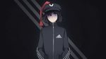  adidas alternate_costume androgynous beret black_hair casual contemporary expressionless grey_eyes hat highres jacket len'en lenk64 senri_tsurubami short_hair solo track_jacket 