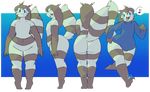  :3 anthro big_butt blue_background blue_eyes bottomless butt chest_tuft clothed clothing fan_character female fluffy fluffy_tail front_view fur furret multicolored_fur musical_note navel nintendo pidgeon_toed pok&eacute;mon potoobrigham rear_view side_view simple_background sketch smile stripes sweater tuft turnaround video_games wide_hips 
