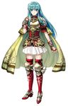  aqua_hair armor blue_eyes blue_hair boots breastplate cape earrings eirika fire_emblem fire_emblem:_seima_no_kouseki fire_emblem_heroes full_body gloves half_gloves highres jewelry long_hair mayachise miniskirt official_art puffy_short_sleeves puffy_sleeves red_earrings red_footwear short_sleeves shoulder_pads sidelocks skirt smile solo thigh_boots thighhighs very_long_hair white_skirt yellow_cape zettai_ryouiki 