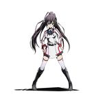  alpha_transparency black_footwear black_hair blue_eyes blue_ribbon boots divine_gate full_body grey_ribbon hair_between_eyes hair_ribbon hands_on_hips high_ponytail infinite_stratos knee_boots long_hair looking_at_viewer neck_ribbon official_art ribbon shinonono_houki solo thighhighs transparent_background ucmm uniform very_long_hair white_legwear 