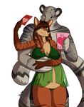  anthro bourbon._(artist) canine clothed clothing duo feline female fur hair holidays hug male male/female mammal nipple_bulge pregnant smile standing valentine&#039;s_day 