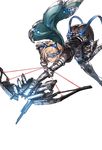  ass bad_anatomy blonde_hair bodysuit bow_(weapon) cape djeeta_(granblue_fantasy) gauntlets granblue_fantasy headgear holding holding_weapon hound_dog_(granblue_fantasy) looking_at_viewer minaba_hideo official_art open_mouth short_hair skin_tight solo thighhighs transparent_background weapon 