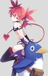  bat_wings boots demon_tail demon_wings disgaea earrings etna flat_chest gloves highres jewelry keid looking_at_viewer pointy_ears prinny red_eyes red_hair red_wings short_hair skull_earrings tail thigh_boots thighhighs wings 