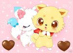  &lt;3 arctic_fox barrette blue_fur blush bracelet brown_eyes candy canine chocolate cute dog eyes_closed female flower fluffy fluffy_tail food fox fur holidays jewelpet jewelry jirachicute28_(artist) kohaku_(jewelpet) larimar long_tail looking_at_viewer male mammal pink_background plant sanrio scarf shiba_inu simple_background valentine&#039;s_day white_fur yellow_fur 