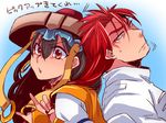  1boy 1girl assassin_(fate/extra) black_hair brown_eyes earrings fate/extra fate/grand_order fate_(series) grey_eyes hat long_hair makeup necklace open_mouth xuanzang_(fate/grand_order) 