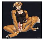  animal_genitalia animal_penis anthro balls bottomless bourbon._(artist) canine canine_penis clothed clothing erection knot looking_at_viewer male mammal open_mouth penis smile solo spread_legs spreading 